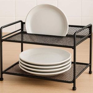 Iron Mesh Kitchen Cabinet Organizer Shelf Small Pantry Plate Storage Rack