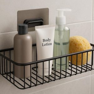 Rustproof Shower Caddy Basket Organizer Adhesive Wall Mounted Bathroom Storage Shelf