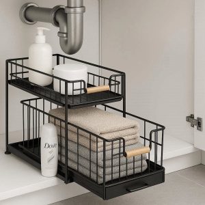 Under Sink Bathroom Organizer Small Cabinet Storage Shelf With Sliding Drawer Baskets