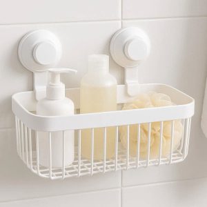 Suction Cup Shower Caddy Basket Removable Wall Mounted Bathroom Storage Organizer Shelf