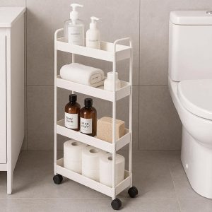 Slim Bathroom Rolling Storage Cart Multi Tier Narrow Slide Out Pantry Shelf
