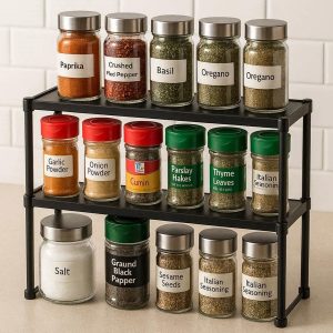 Tiered Kitchen Counter Spice Rack Stand Durable Pantry Shelf Organizer