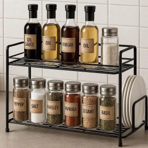 Rustproof Metal Kitchen Countertop Spice Rack Multi Purpose Storage Holder