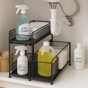 Under Sink Kitchen Storage Rack Small Cabinet Organizer With Sliding Drawers